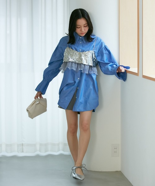 VIS（ビス）の「スパンコールビスチェ（キャミソール・レディース・シルバー/ブラック系その他・FREE）」の8枚目の写真