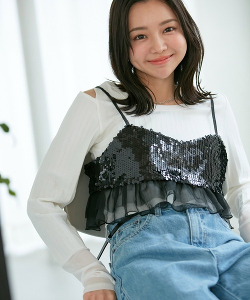 VIS（ビス）の「スパンコールビスチェ（キャミソール・レディース・シルバー/ブラック系その他・FREE）」の11枚目の写真