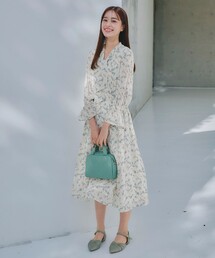 プリントボウタイ柄ワンピース