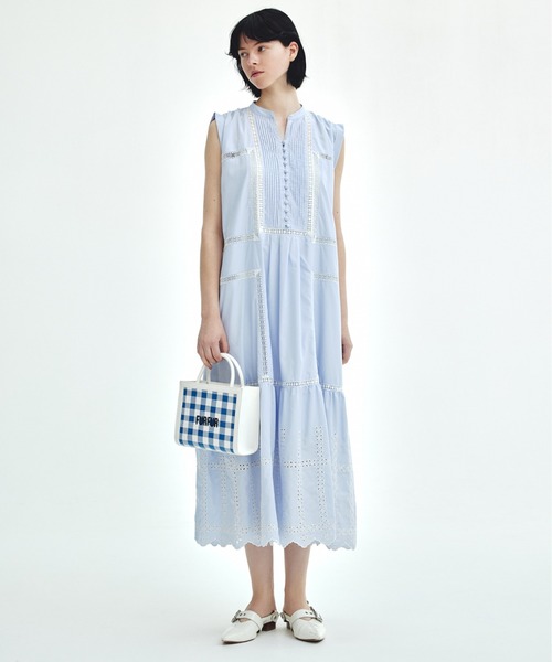 FURFUR(ファーファー)の「スカラ刺繍ワンピース(ワンピース・レディース・チェック/ブラック/サックスブルー・FREE)」の3枚目の写真
