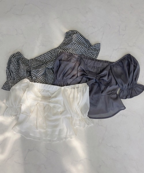 AS KNOW AS plus(アズノゥアズプラス)の「◎前後着用可能 5分袖リボンブラウス(シャツ/ブラウス・レディース・アイボリー/チャコールグレー/ホワイト×ブラック・FREE)」の20枚目の写真