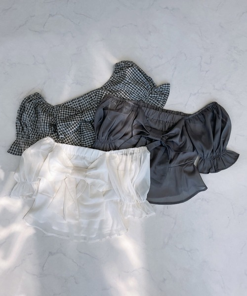 AS KNOW AS plus(アズノゥアズプラス)の「◎前後着用可能 5分袖リボンブラウス(シャツ/ブラウス・レディース・アイボリー/チャコールグレー/ホワイト×ブラック・FREE)」の21枚目の写真