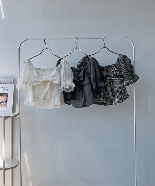 AS KNOW AS plus(アズノゥアズプラス)の「◎前後着用可能 5分袖リボンブラウス(シャツ/ブラウス・レディース・アイボリー/チャコールグレー/ホワイト×ブラック・FREE)」の7枚目の写真