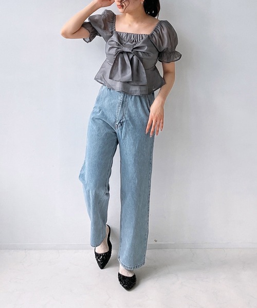 AS KNOW AS plus(アズノゥアズプラス)の「◎前後着用可能 5分袖リボンブラウス(シャツ/ブラウス・レディース・アイボリー/チャコールグレー/ホワイト×ブラック・FREE)」の18枚目の写真