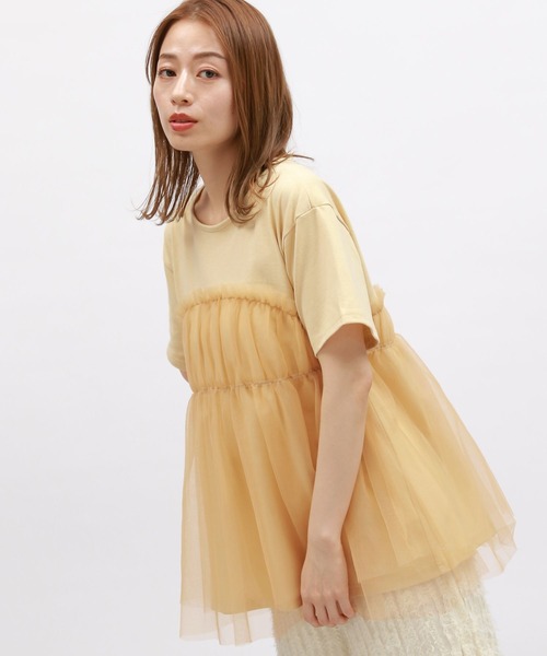 LAKOLE（ラコレ）の「チュールドッキングＴ / 115401（Tシャツ/カットソー・レディース・オフホワイト/レモンイエロー/ブラック/チャコールグレー・SMALL/MEDIUM）」の4枚目の写真