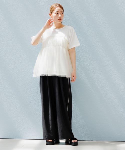 LAKOLE（ラコレ）の「チュールドッキングＴ / 115401（Tシャツ/カットソー・レディース・オフホワイト/レモンイエロー/ブラック/チャコールグレー・SMALL/MEDIUM）」の12枚目の写真