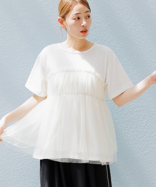 LAKOLE（ラコレ）の「チュールドッキングＴ / 115401（Tシャツ/カットソー・レディース・オフホワイト/レモンイエロー/ブラック/チャコールグレー・SMALL/MEDIUM）」の9枚目の写真