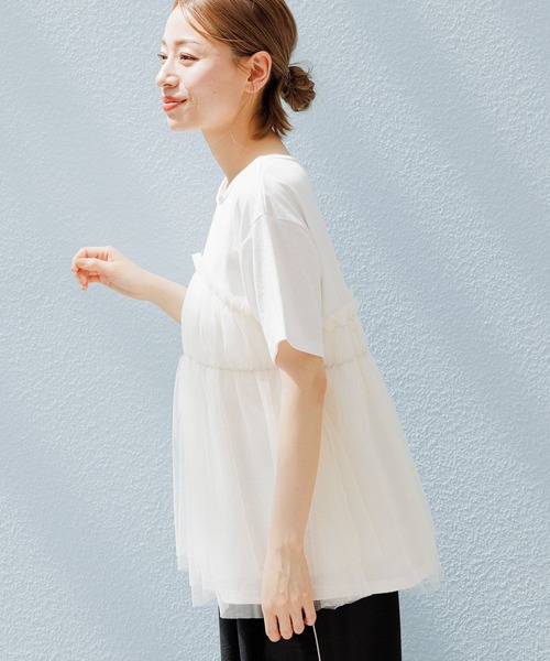 LAKOLE（ラコレ）の「チュールドッキングＴ / 115401（Tシャツ/カットソー・レディース・オフホワイト/レモンイエロー/ブラック/チャコールグレー・SMALL/MEDIUM）」の8枚目の写真