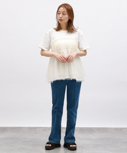 LAKOLE（ラコレ）の「チュールドッキングＴ / 115401（Tシャツ/カットソー・レディース・オフホワイト/レモンイエロー/ブラック/チャコールグレー・SMALL/MEDIUM）」の6枚目の写真