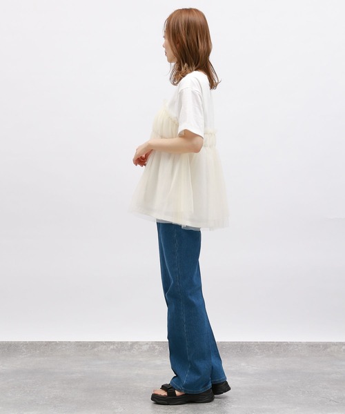 LAKOLE（ラコレ）の「チュールドッキングＴ / 115401（Tシャツ/カットソー・レディース・オフホワイト/レモンイエロー/ブラック/チャコールグレー・SMALL/MEDIUM）」の5枚目の写真