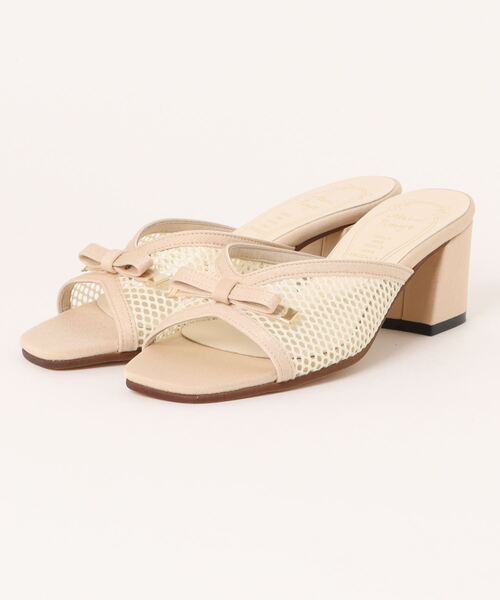 【セール】【MADE IN JAPAN】スクエアトゥ リボン付きメッシュミュールサンダル 4947（サンダル）｜Parade（パレード）