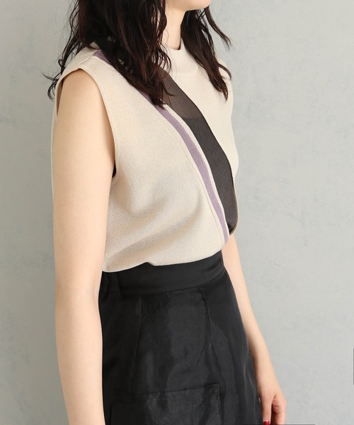 &g'aime（アンジェム）の「【&g'aime】バイカラーシアーラインニットトップス（ニット/セーター・レディース・ブラック/グレイッシュベージュ/グリーン/ネイビー・FREE）」の17枚目の写真