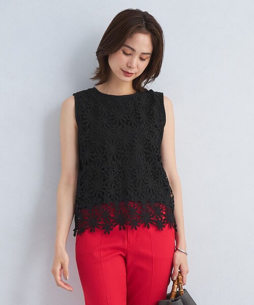 green label relaxing(グリーンレーベルリラクシング)の「レース ドッキング プルオーバー カットソー -吸水速乾-(Tシャツ/カットソー・レディース・ブラック/オフホワイト・FREE)」の2枚目の写真