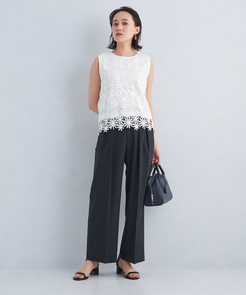 green label relaxing(グリーンレーベルリラクシング)の「レース ドッキング プルオーバー カットソー -吸水速乾-(Tシャツ/カットソー・レディース・ブラック/オフホワイト・FREE)」の3枚目の写真