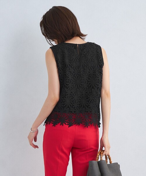 green label relaxing(グリーンレーベルリラクシング)の「レース ドッキング プルオーバー カットソー -吸水速乾-(Tシャツ/カットソー・レディース・ブラック/オフホワイト・FREE)」の6枚目の写真