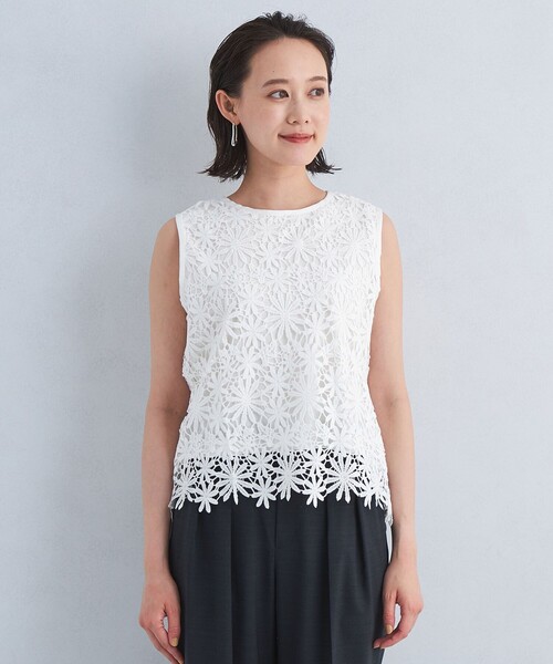 green label relaxing(グリーンレーベルリラクシング)の「レース ドッキング プルオーバー カットソー -吸水速乾-(Tシャツ/カットソー・レディース・ブラック/オフホワイト・FREE)」の10枚目の写真