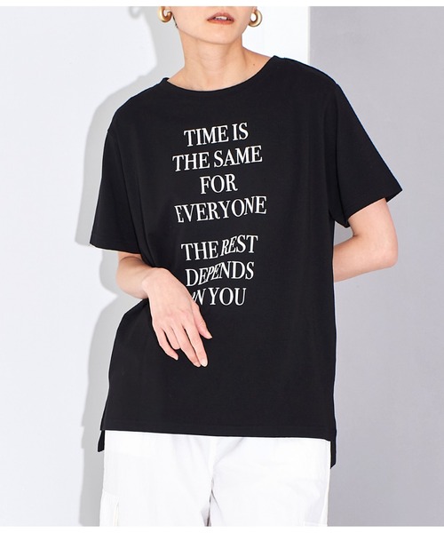 Settimissimo（セッティミッシモ）の「フロッキープリント ロゴ Tシャツ（Tシャツ/カットソー・レディース・オフホワイト/ブラック/オレンジ・FREE）」の3枚目の写真