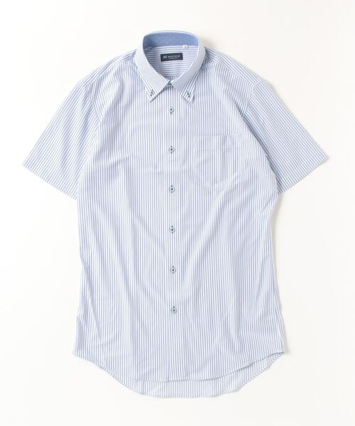 TOKYO SHIRTS（トウキョウシャツ）の「形態安定ノーアイロン ドゥエボットーニ 半袖ニットビジネスワイシャツ（ビジネスシャツ・メンズ・ブルー・首回り43cm/首回り41cm/首回り39cm/首回り37cm/首回り42cm）」の5枚目の写真