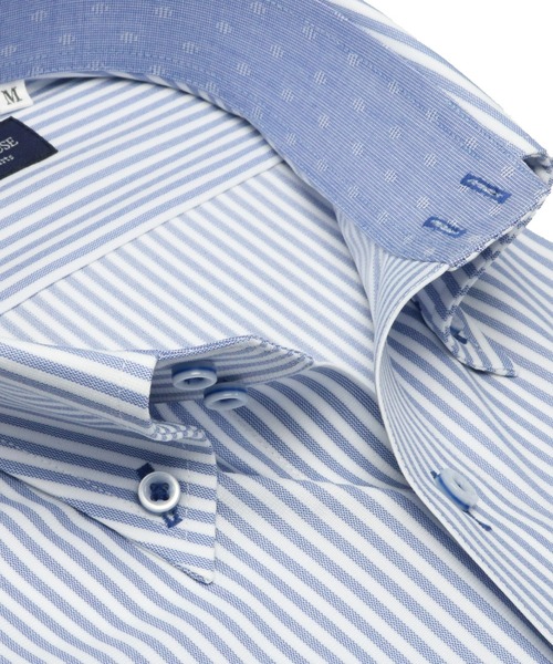 TOKYO SHIRTS（トウキョウシャツ）の「形態安定ノーアイロン ドゥエボットーニ 半袖ニットビジネスワイシャツ（ビジネスシャツ・メンズ・ブルー・首回り43cm/首回り41cm/首回り39cm/首回り37cm/首回り42cm）」の2枚目の写真