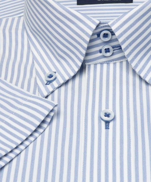 TOKYO SHIRTS（トウキョウシャツ）の「形態安定ノーアイロン ドゥエボットーニ 半袖ニットビジネスワイシャツ（ビジネスシャツ・メンズ・ブルー・首回り43cm/首回り41cm/首回り39cm/首回り37cm/首回り42cm）」の3枚目の写真