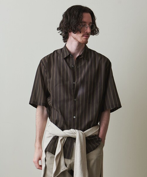 Steven Alan(スティーブンアラン)の「<Steven Alan> T/C ダークストライプ レギュラーカラー ショートスリーブ シャツ -A-LINE LOOSE CASUAL(シャツ/ブラウス・メンズ・ダークブラウン/ブラック・S/M/L/XL)」の13枚目の写真