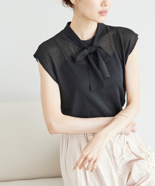 ROPE' PICNIC（ロペピクニック）の「ラメボウタイシアーニットプルオーバー（ニット/セーター・レディース・キナリ/キャメル/ブラック・38）」の7枚目の写真