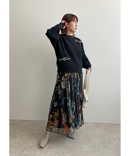 palm RICHE（ポームリシュ）の「刺繍ニットTOPS（ニット/セーター・レディース・ブラック/ベージュ/ネイビー・M）」の6枚目の写真