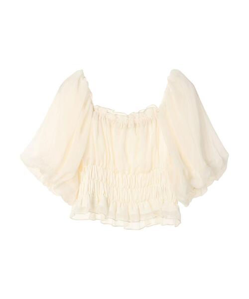 earth music&ecology（アースミュージックアンドエコロジー）の「パフスリーブシャーリングブラウス（シャツ/ブラウス・レディース・ブラック/アイボリー/ピンクベージュ・FREE）」の6枚目の写真