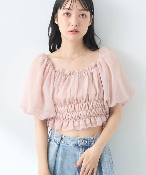 earth music&ecology（アースミュージックアンドエコロジー）の「パフスリーブシャーリングブラウス（シャツ/ブラウス・レディース・ブラック/アイボリー/ピンクベージュ・FREE）」の3枚目の写真