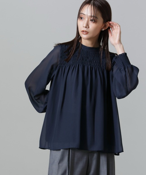 HGDE336/LEONARD メッシュブラウス パワーネット 袖シャーリング シャーリング ハイネック ブラウス（シャツ/ブラウス）｜BEAMS