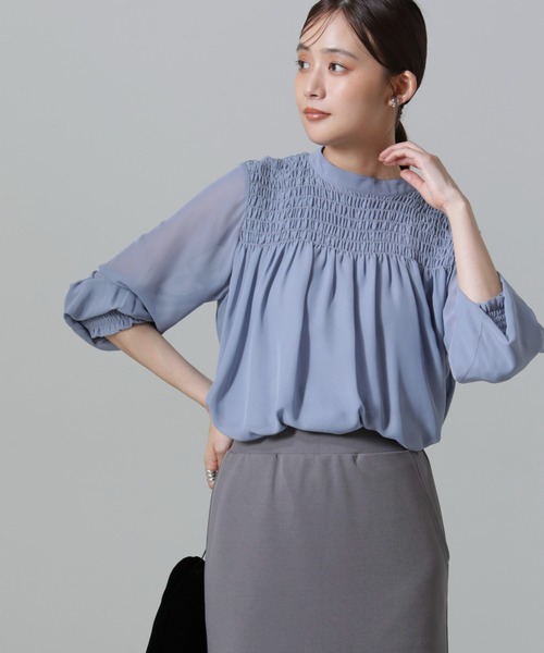 HGDE336/LEONARD メッシュブラウス パワーネット 袖シャーリング HGDE336/LEONARD メッシュブラウス パワーネット 袖シャーリング