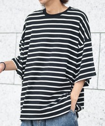 【40I】マルチボーダー ワイドシルエット 半袖Tシャツ