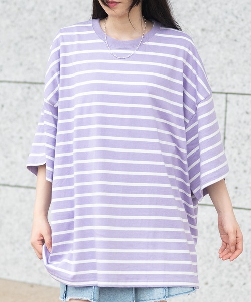 JOHN'S CLOSET（ジョンズクローゼット）の「【40I】マルチボーダー ワイドシルエット 半袖Tシャツ（Tシャツ/カットソー・メンズ・グレー系2/ブラウン系1/ベージュ系1/グリーン系1/ネイビー系2/ブラック系1/グレー系1/ベージュ系2/ネイビー系1/パープル系1/ブルー系1/ホワイト系1・MEDIUM/LARGE/X-LARGE）」の12枚目の写真