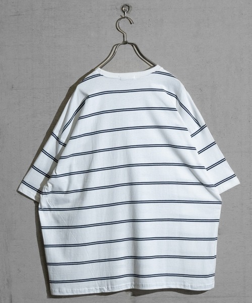 JOHN'S CLOSET（ジョンズクローゼット）の「【40I】マルチボーダー ワイドシルエット 半袖Tシャツ（Tシャツ/カットソー・メンズ・グレー系2/ブラウン系1/ベージュ系1/グリーン系1/ネイビー系2/ブラック系1/グレー系1/ベージュ系2/ネイビー系1/パープル系1/ブルー系1/ホワイト系1・MEDIUM/LARGE/X-LARGE）」の21枚目の写真