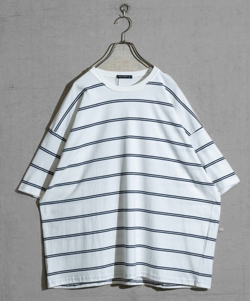 JOHN'S CLOSET（ジョンズクローゼット）の「【40I】マルチボーダー ワイドシルエット 半袖Tシャツ（Tシャツ/カットソー・メンズ・グレー系2/ブラウン系1/ベージュ系1/グリーン系1/ネイビー系2/ブラック系1/グレー系1/ベージュ系2/ネイビー系1/パープル系1/ブルー系1/ホワイト系1・MEDIUM/LARGE/X-LARGE）」の20枚目の写真