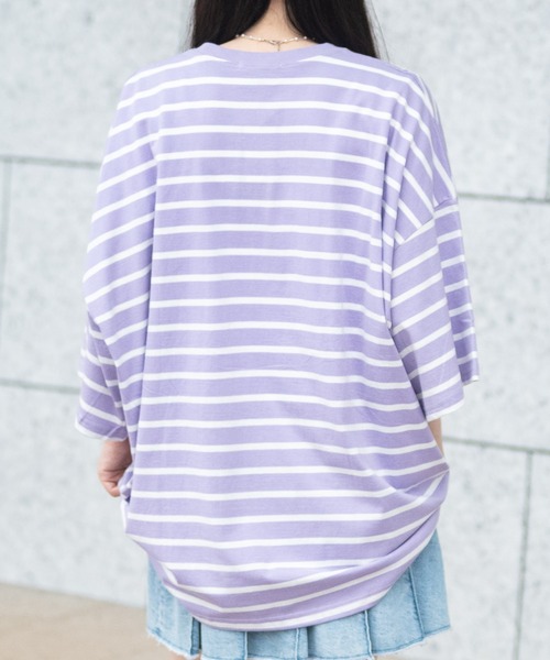 JOHN'S CLOSET（ジョンズクローゼット）の「【40I】マルチボーダー ワイドシルエット 半袖Tシャツ（Tシャツ/カットソー・メンズ・グレー系2/ブラウン系1/ベージュ系1/グリーン系1/ネイビー系2/ブラック系1/グレー系1/ベージュ系2/ネイビー系1/パープル系1/ブルー系1/ホワイト系1・MEDIUM/LARGE/X-LARGE）」の16枚目の写真