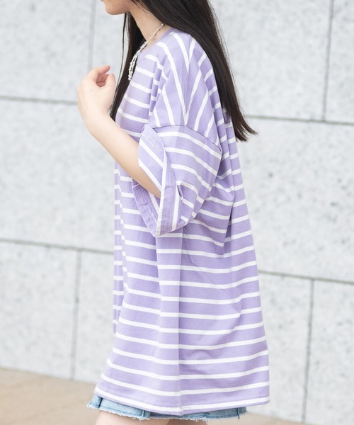 JOHN'S CLOSET（ジョンズクローゼット）の「【40I】マルチボーダー ワイドシルエット 半袖Tシャツ（Tシャツ/カットソー・メンズ・グレー系2/ブラウン系1/ベージュ系1/グリーン系1/ネイビー系2/ブラック系1/グレー系1/ベージュ系2/ネイビー系1/パープル系1/ブルー系1/ホワイト系1・MEDIUM/LARGE/X-LARGE）」の15枚目の写真