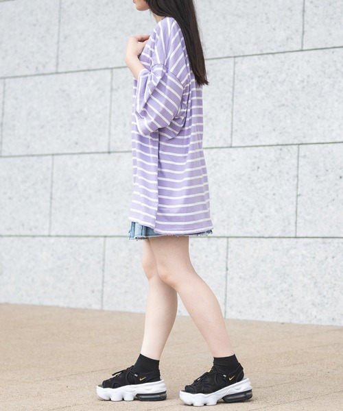 JOHN'S CLOSET（ジョンズクローゼット）の「【40I】マルチボーダー ワイドシルエット 半袖Tシャツ（Tシャツ/カットソー・メンズ・グレー系2/ブラウン系1/ベージュ系1/グリーン系1/ネイビー系2/ブラック系1/グレー系1/ベージュ系2/ネイビー系1/パープル系1/ブルー系1/ホワイト系1・MEDIUM/LARGE/X-LARGE）」の18枚目の写真