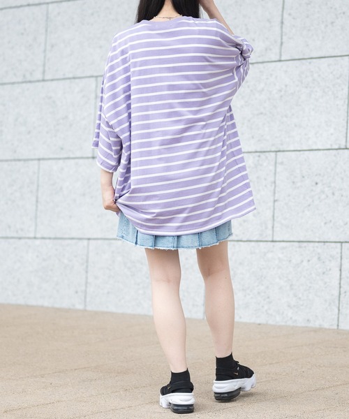 JOHN'S CLOSET（ジョンズクローゼット）の「【40I】マルチボーダー ワイドシルエット 半袖Tシャツ（Tシャツ/カットソー・メンズ・グレー系2/ブラウン系1/ベージュ系1/グリーン系1/ネイビー系2/ブラック系1/グレー系1/ベージュ系2/ネイビー系1/パープル系1/ブルー系1/ホワイト系1・MEDIUM/LARGE/X-LARGE）」の19枚目の写真