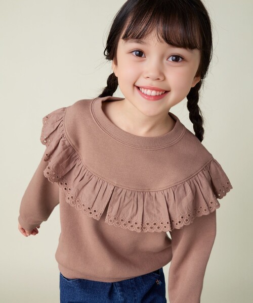BEAMS mini（ビームスミニ）の「BEAMS mini / レースフリル スウェット 2024FW（90～150cm）（スウェット・キッズ・ホワイト系その他5/ブラウン系その他4・90/100/110/120/130/140/150）」の4枚目の写真