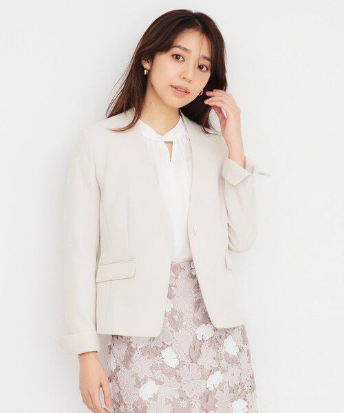 【セール】ダブルクロスノーカラージャケット/セットアップ対応【洗濯機洗い可/ストレッチ/防シワ/イージーアイロン】（ノーカラージャケット）｜index（インデックス）