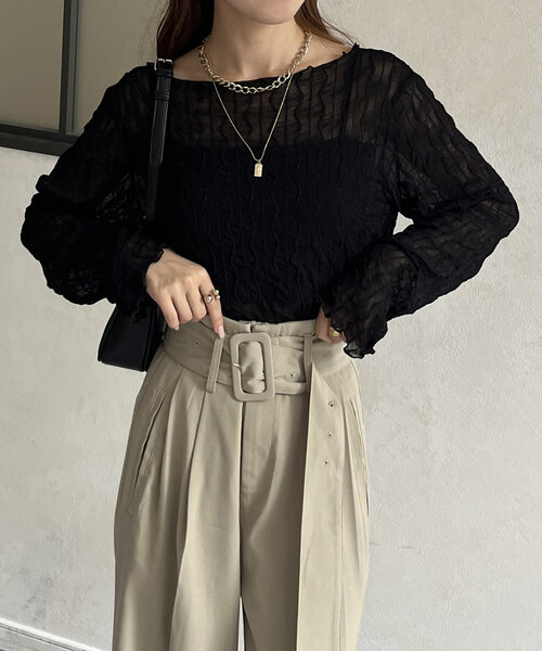 Thevon（ゼボン）の「ウェーブ柄シアープルオーバー（Tシャツ/カットソー・レディース・アイボリー/ブラック/ブラウン/グリーン系その他・FREE）」の3枚目の写真