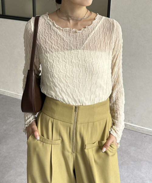 Thevon（ゼボン）の「ウェーブ柄シアープルオーバー（Tシャツ/カットソー・レディース・アイボリー/ブラック/ブラウン/グリーン系その他・FREE）」の5枚目の写真