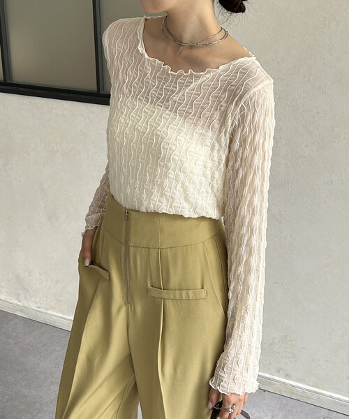 Thevon（ゼボン）の「ウェーブ柄シアープルオーバー（Tシャツ/カットソー・レディース・アイボリー/ブラック/ブラウン/グリーン系その他・FREE）」の6枚目の写真