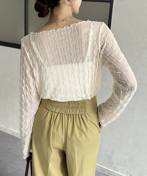 Thevon（ゼボン）の「ウェーブ柄シアープルオーバー（Tシャツ/カットソー・レディース・アイボリー/ブラック/ブラウン/グリーン系その他・FREE）」の7枚目の写真