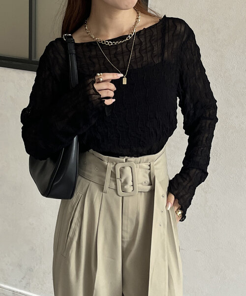 Thevon（ゼボン）の「ウェーブ柄シアープルオーバー（Tシャツ/カットソー・レディース・アイボリー/ブラック/ブラウン/グリーン系その他・FREE）」の13枚目の写真