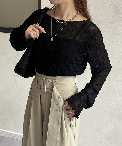 Thevon（ゼボン）の「ウェーブ柄シアープルオーバー（Tシャツ/カットソー・レディース・アイボリー/ブラック/ブラウン/グリーン系その他・FREE）」の14枚目の写真