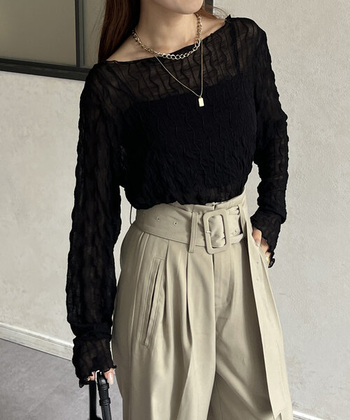 Thevon（ゼボン）の「ウェーブ柄シアープルオーバー（Tシャツ/カットソー・レディース・アイボリー/ブラック/ブラウン/グリーン系その他・FREE）」の16枚目の写真