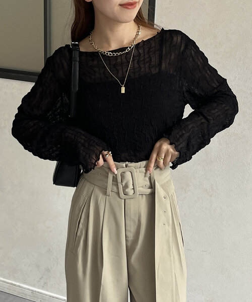 Thevon（ゼボン）の「ウェーブ柄シアープルオーバー（Tシャツ/カットソー・レディース・アイボリー/ブラック/ブラウン/グリーン系その他・FREE）」の17枚目の写真