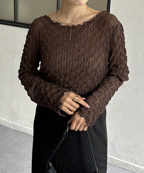 Thevon（ゼボン）の「ウェーブ柄シアープルオーバー（Tシャツ/カットソー・レディース・アイボリー/ブラック/ブラウン/グリーン系その他・FREE）」の21枚目の写真